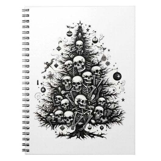 Carnet Arbre de Noël noir Crânes et os (Devant)