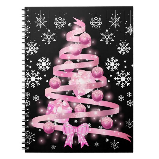 Carnet Arbre de Noël rose pâle blanc Snowflake (Devant)