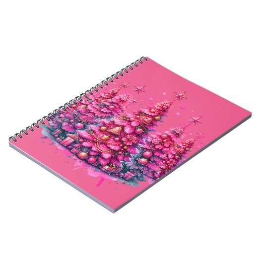Carnet Arbre de Noël rose tendance Preppy esthétique (Côté gauche)