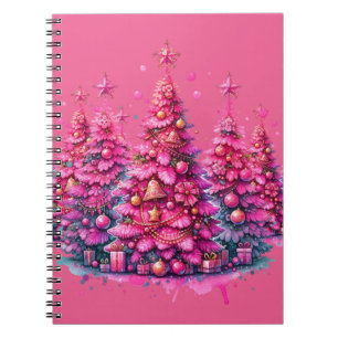 Carnet Arbre de Noël rose tendance Preppy esthétique