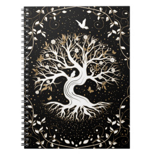 Carnet Arbre de vie - Yggdrasil - noir blanc et or
