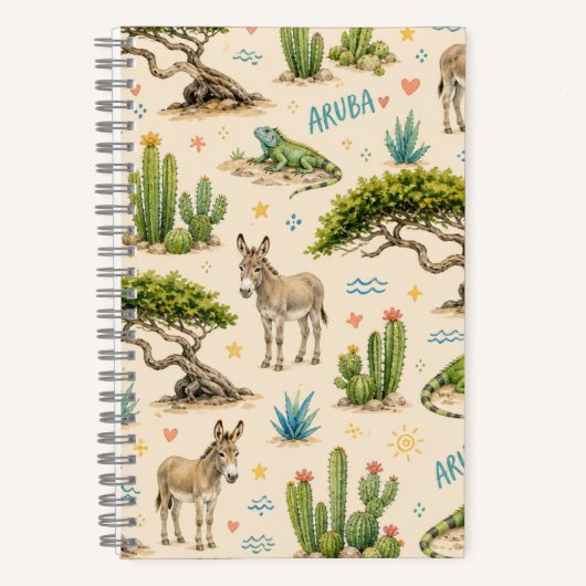 Carnet Arbre divi d'Aruba, âne, iguane, cactus (Recto)