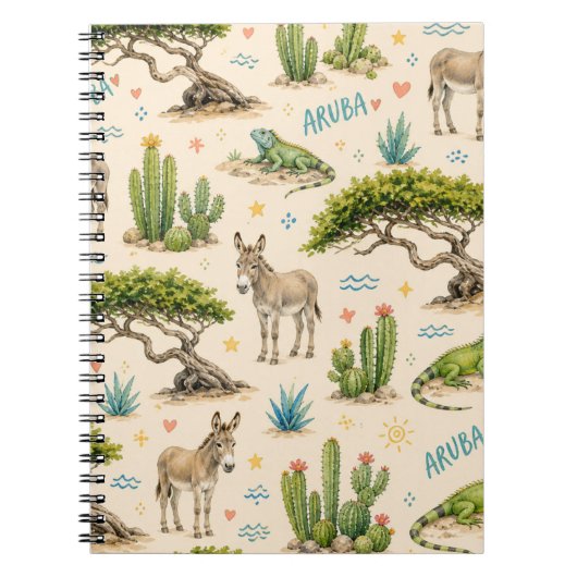 Carnet Arbre divi d'Aruba, âne, iguane, cactus (Devant)