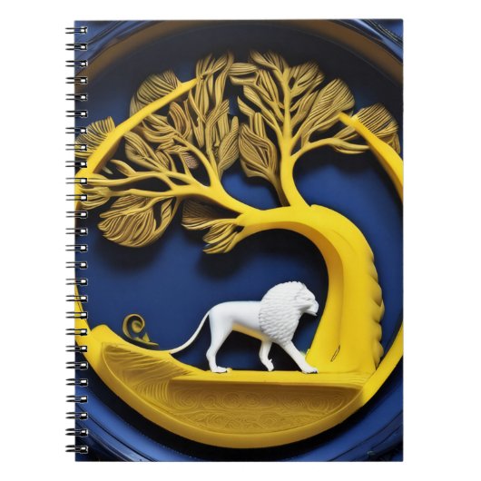 Carnet Arbre doré encadrant un lion blanc (Devant)