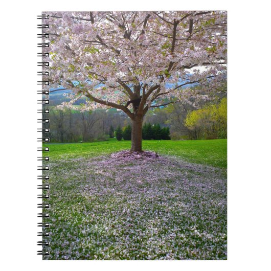 Carnet Arbre fleuri rose cerisier avec bois (Devant)