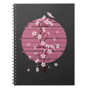Carnet Arbre Sakura japonais en fleurs de cerisier rétro