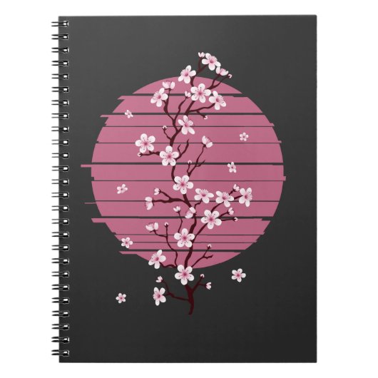 Carnet Arbre Sakura japonais en fleurs de cerisier rétro (Devant)