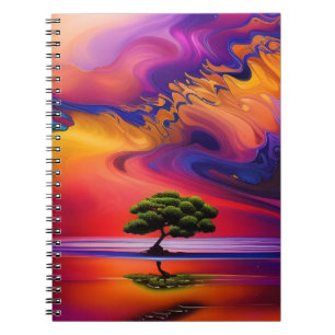 Carnet Arbre solitaire dans l'eau ciel coloré