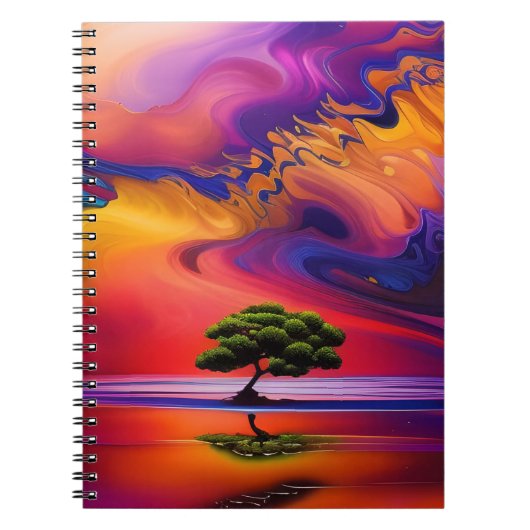 Carnet Arbre solitaire dans l'eau ciel coloré (Devant)