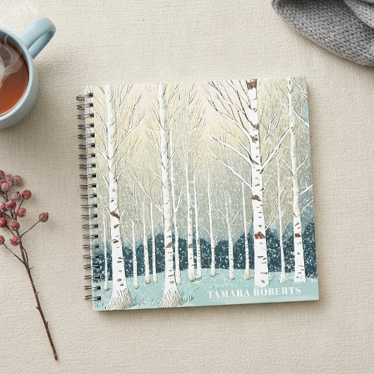 Carnet Arbres de bouleau enneigés Noël Teal ID1003
