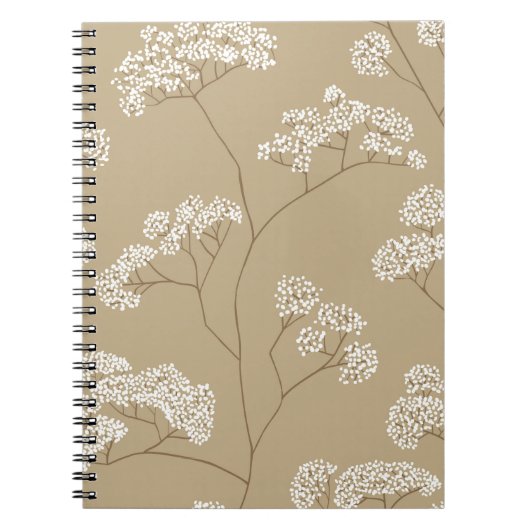 Carnet Arbustes de petites fleurs blanches en palet beige (Devant)
