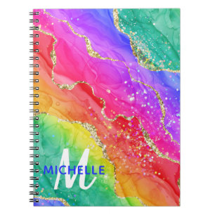 Carnet Arc-en-ciel brillant et monogramme en agate à pail