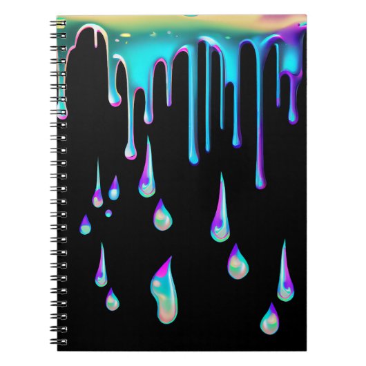 Carnet Arc-en-ciel holographique goutte métal noir (Devant)