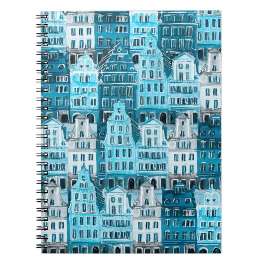Carnet Architecture d'Amsterdam, texture aquarelle bleue. (Devant)