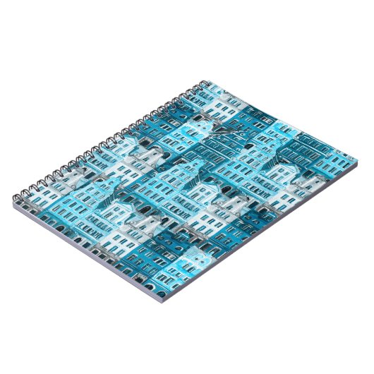 Carnet Architecture d'Amsterdam, texture aquarelle bleue. (Côté gauche)