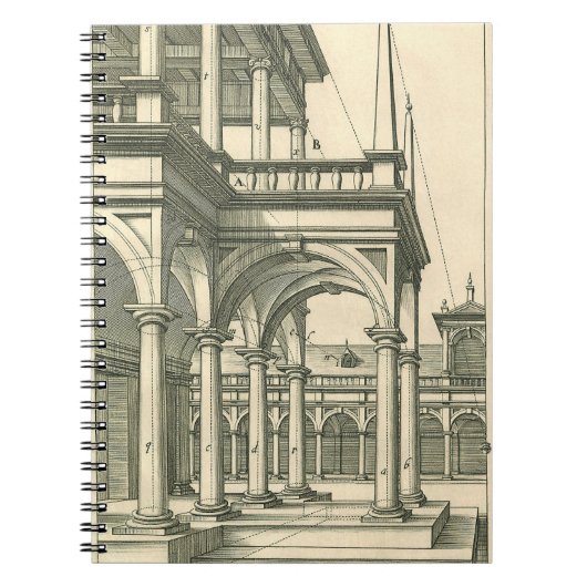 Carnet Architecture vintage, cour romain avec colonnes (Devant)
