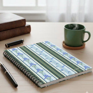 Carnet Archive florale à rayures bleues personnalisée