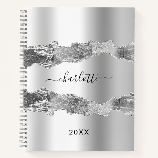 Carnet Argent agate nom de marbre élégant (Devant)