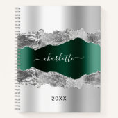 Carnet Argent émeraude vert agate nom de marbre (Devant)