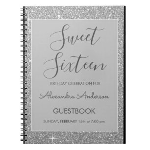 Carnet Argent Étincelle Parties scintillant Sweet 16 Livr
