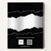 Carnet Argent noir marbre parties scintillant nom script (Dos)