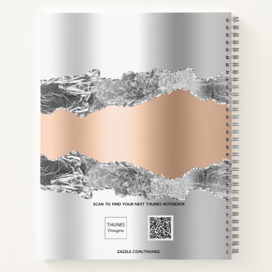 Carnet Argent rose or agate marbre nom script (Dos)