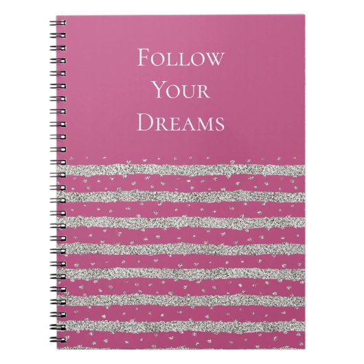 Carnet Argent Rose Sparkly Confetti Stripes (Devant)