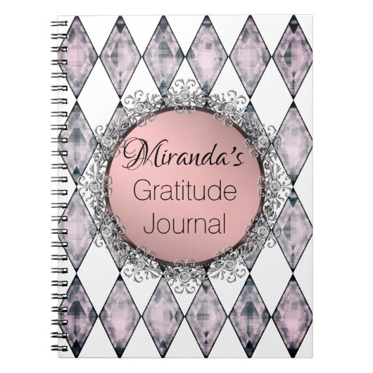 Carnet Arlequin rose blush Gratitude personnalisée (Devant)