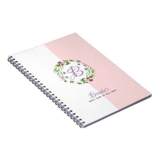Carnet Arrière - plan blanc et rose avec couronne fleurie (Côté Droit)