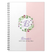 Carnet Arrière - plan blanc et rose avec couronne fleurie (Devant)