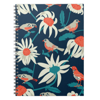 Carnet Arrière - plan sans couture avec fleurs et oiseaux