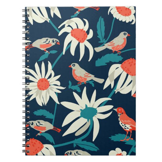 Carnet Arrière - plan sans couture avec fleurs et oiseaux (Devant)