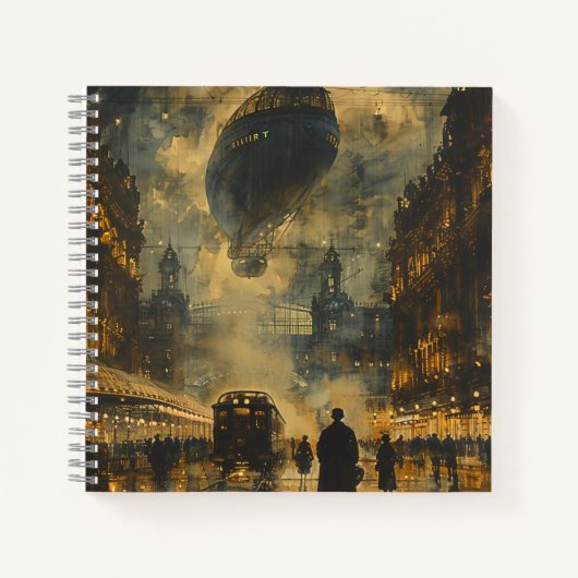 Carnet Arrivée en soirée - Une scène de rue Steampunk (Devant)