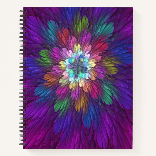 Carnet Art abstrait fractal de fleurs psychédéliques colo (Devant)