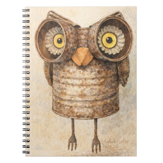 Carnet Art aquarelle de chouette rustique recyclée (Devant)