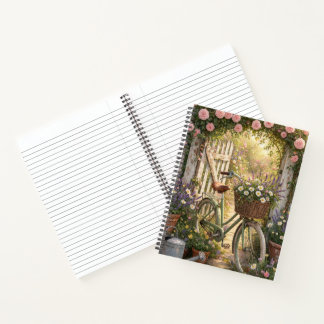 Carnet Art de jardin de cottage avec vélo floral vintage