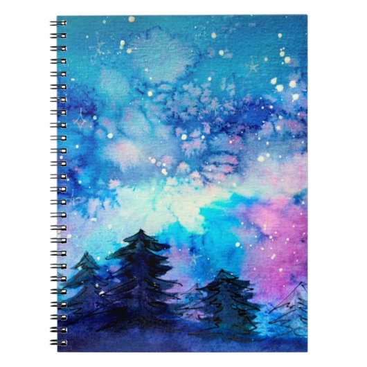 Carnet Art de l'espace à l'aquarelle avec ciel nocturne e (Devant)