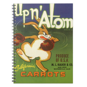 Carnet Art de l'étiquette vintage Lapin de boxe, Carottes