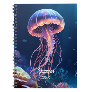 Carnet Art de méduse, nom en écriture blanche, année