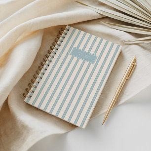 Carnet Art Déco Moderne à Rayures Bleues Texturées Vintag