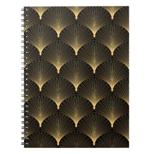 Carnet Art Déco : motif d'or noir. (Devant)