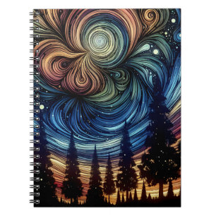 Carnet Art éthéré mystique avec des arbres et un ciel noc