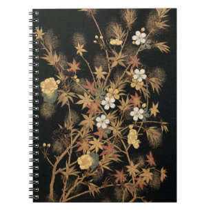 Carnet Art floral noir vintage d'automne doré japonais