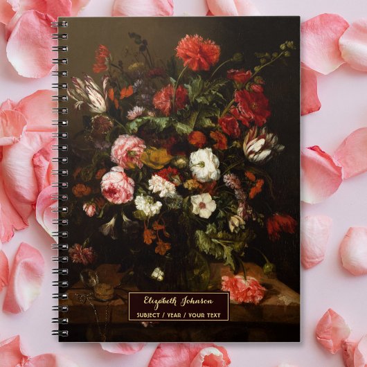 Carnet Art floral personnalisé Nom en écriture élégante e