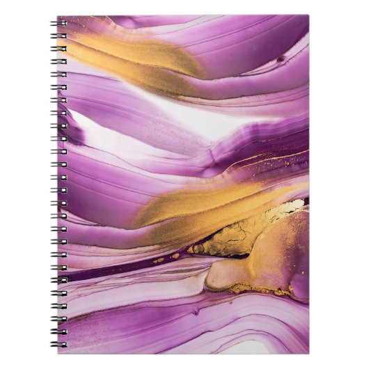 Carnet Art fluide, texture dorée lilas marbrée. (Devant)