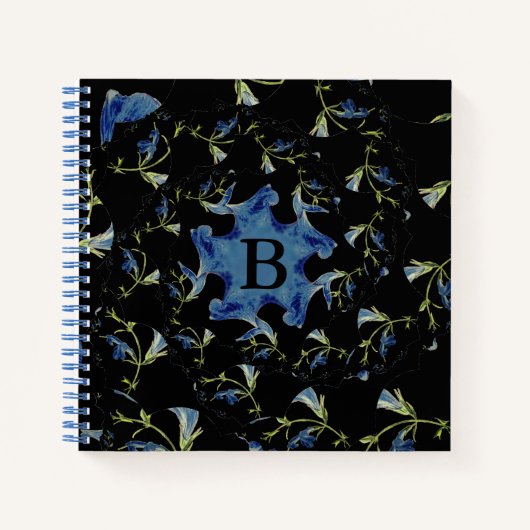 Carnet Art fractal bleu et noir Sage (Devant)