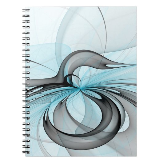 Carnet Art fractal moderne gris anthracite abstrait bleu (Devant)