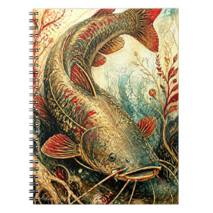 Carnet Art Fusion Poisson-Chat Koi Orné Aquatique Vintage