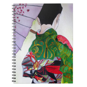 Carnet Art japonais Geisha avec kimono et parapluie