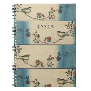 Carnet Art japonais vintage personnalisé d'oiseau et de f